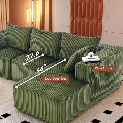 InstaPuff 102" Plush Corduroy free-installation sofa with Chaise