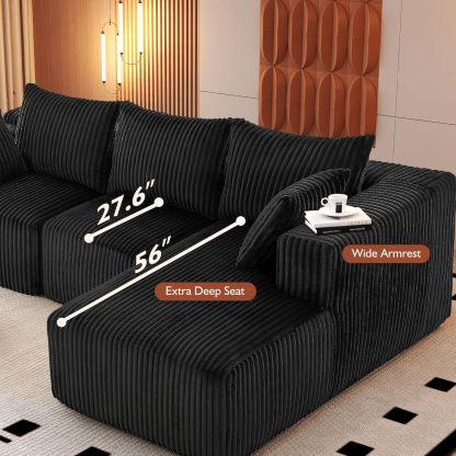 InstaPuff 102" Plush Corduroy free-installation sofa with Chaise