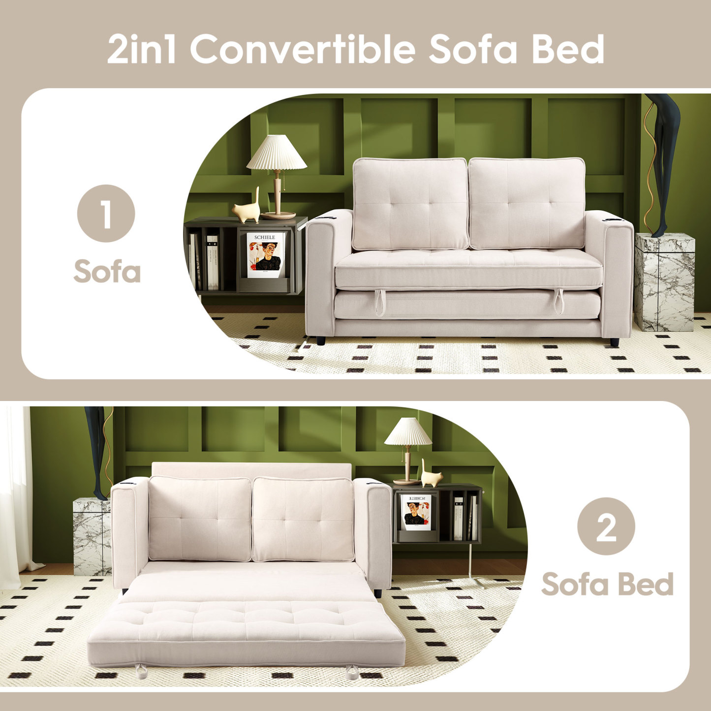 2 in 1 Convertible Sleeper Sofa Bed