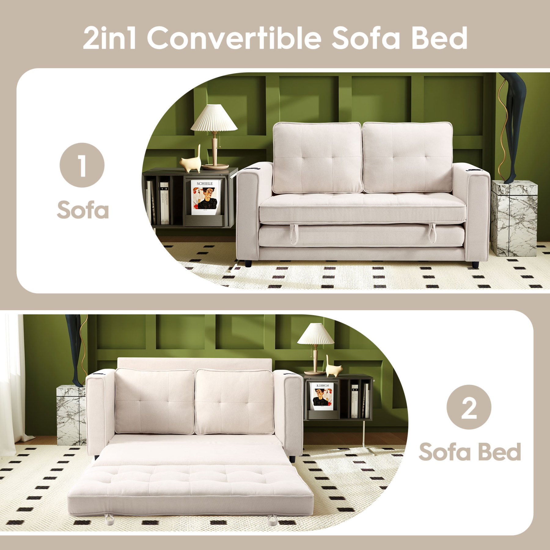 2 in 1 Convertible Sleeper Sofa Bed