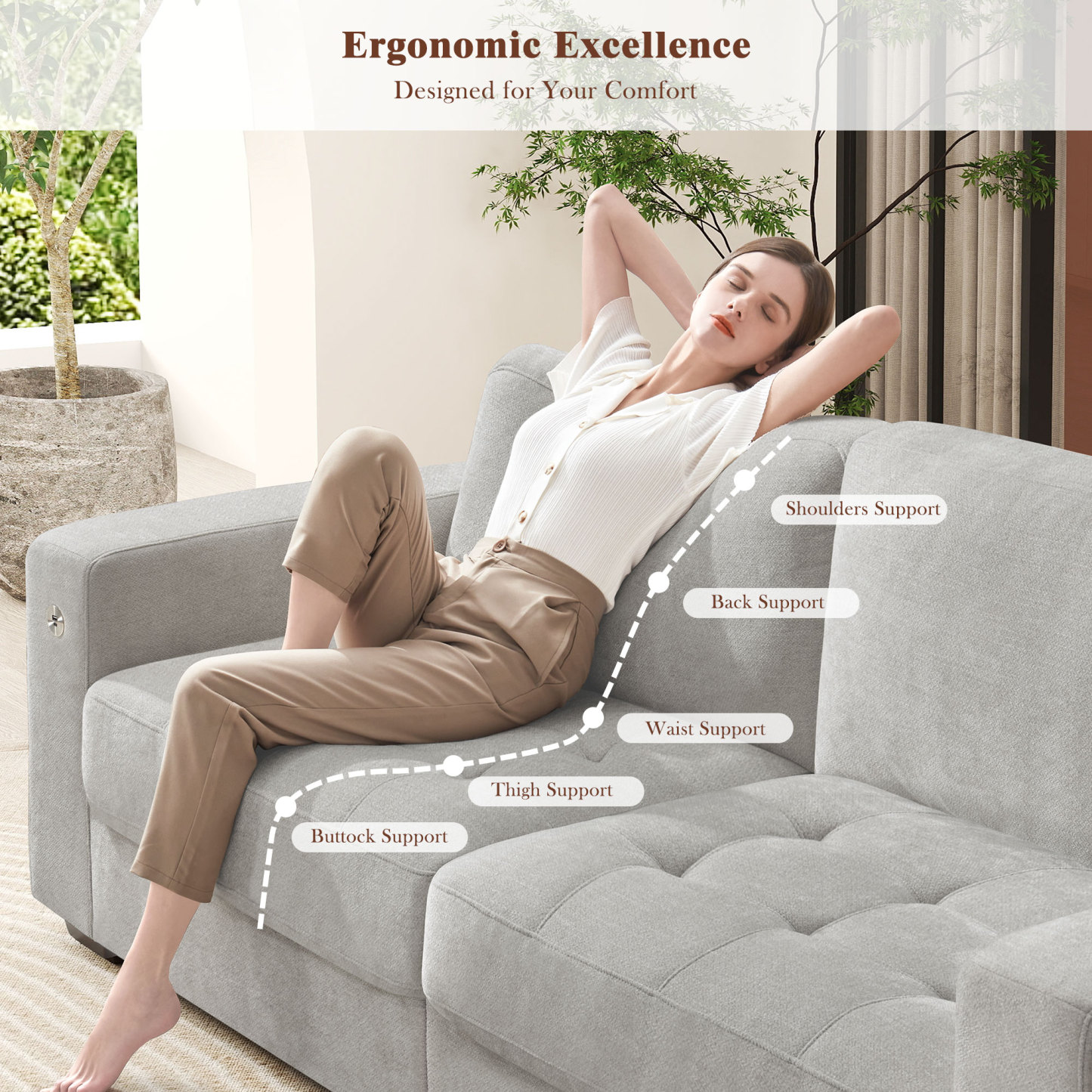 Classic 70" & 89" Modern Sofa with USB Charging