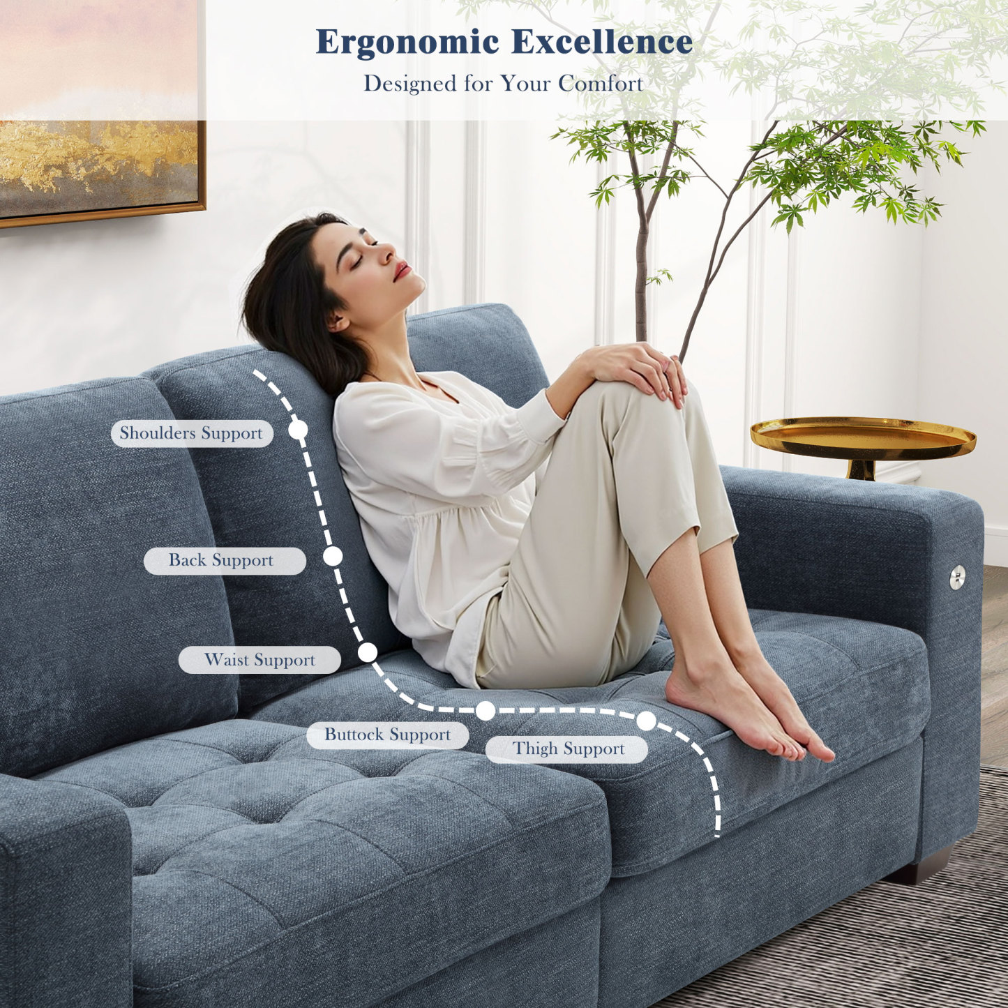Classic 70" & 89" Modern Sofa with USB Charging