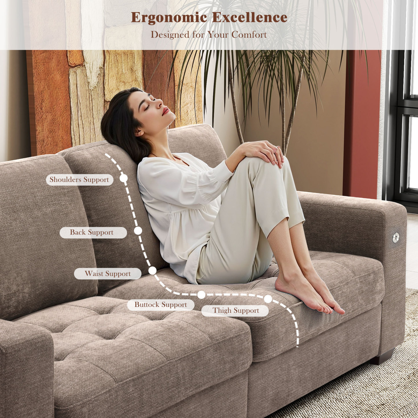Classic 70" & 89" Modern Sofa with USB Charging