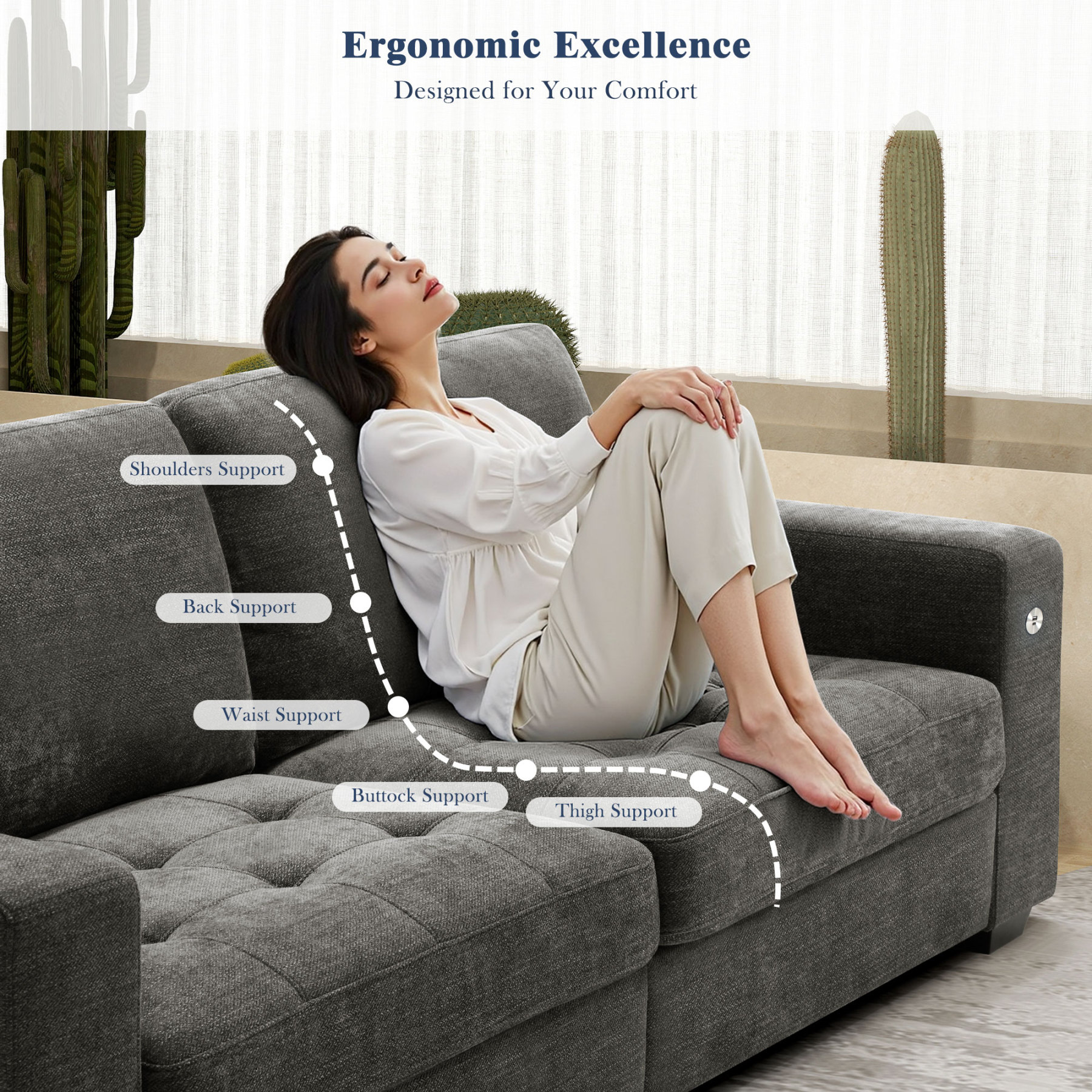 Classic 70" & 89" Modern Sofa with USB Charging