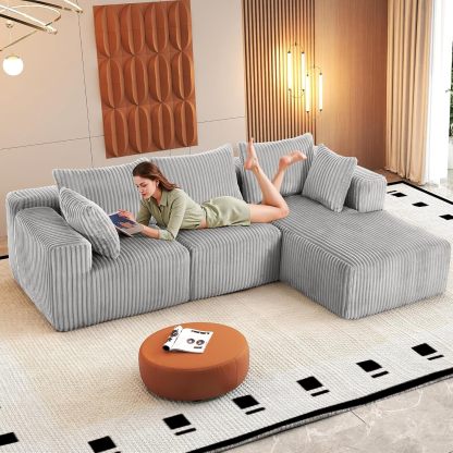 InstaPuff 102" Plush Corduroy free-installation sofa with Chaise