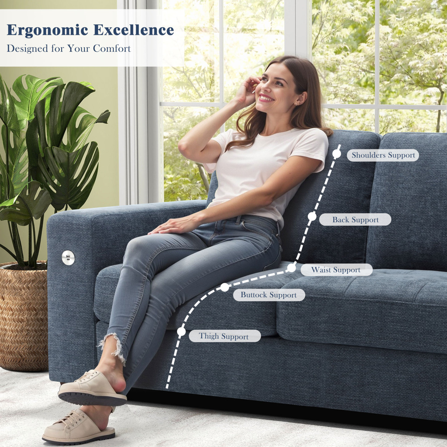 Classic 70" & 89" Modern Sofa with USB Charging