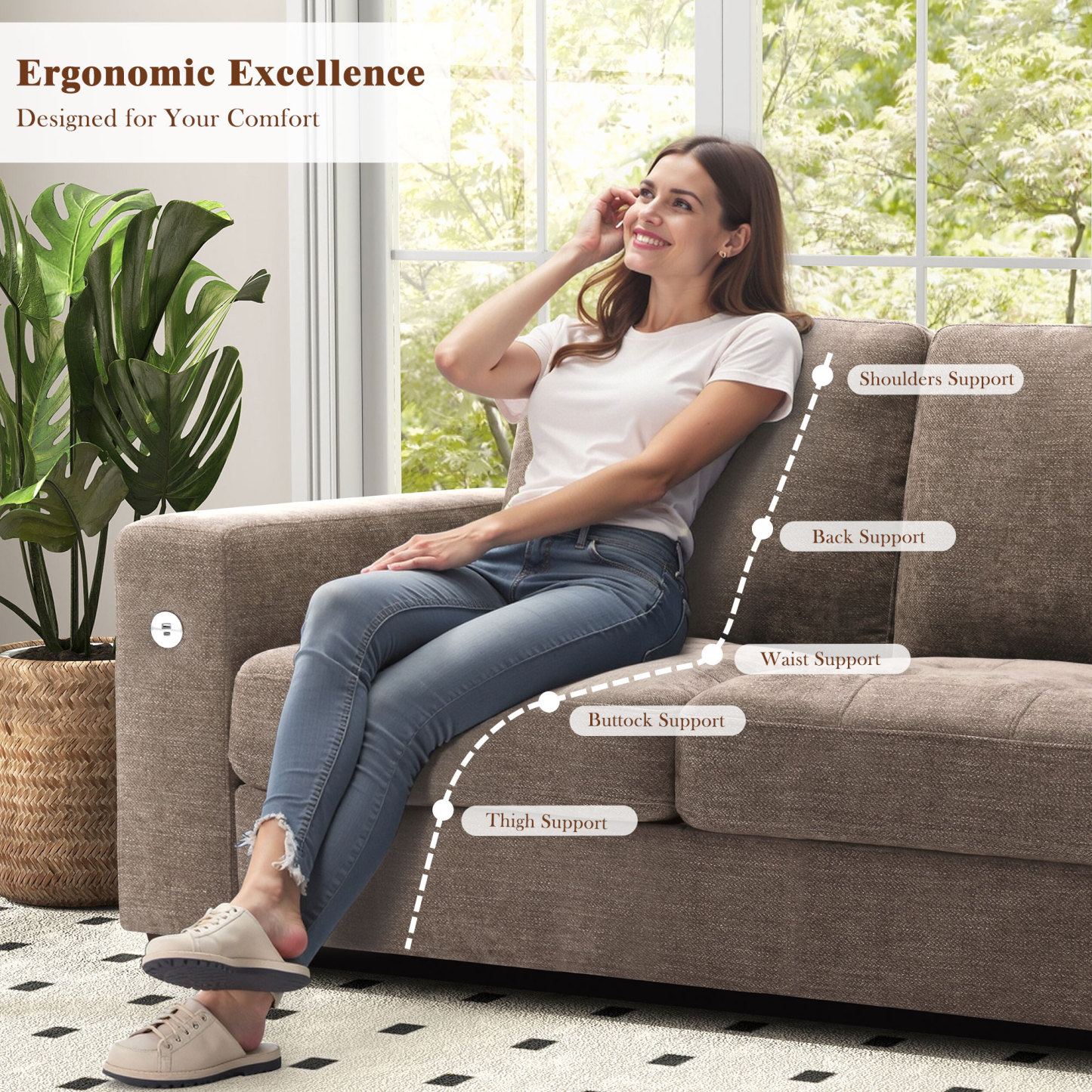 Classic 70" & 89" Modern Sofa with USB Charging