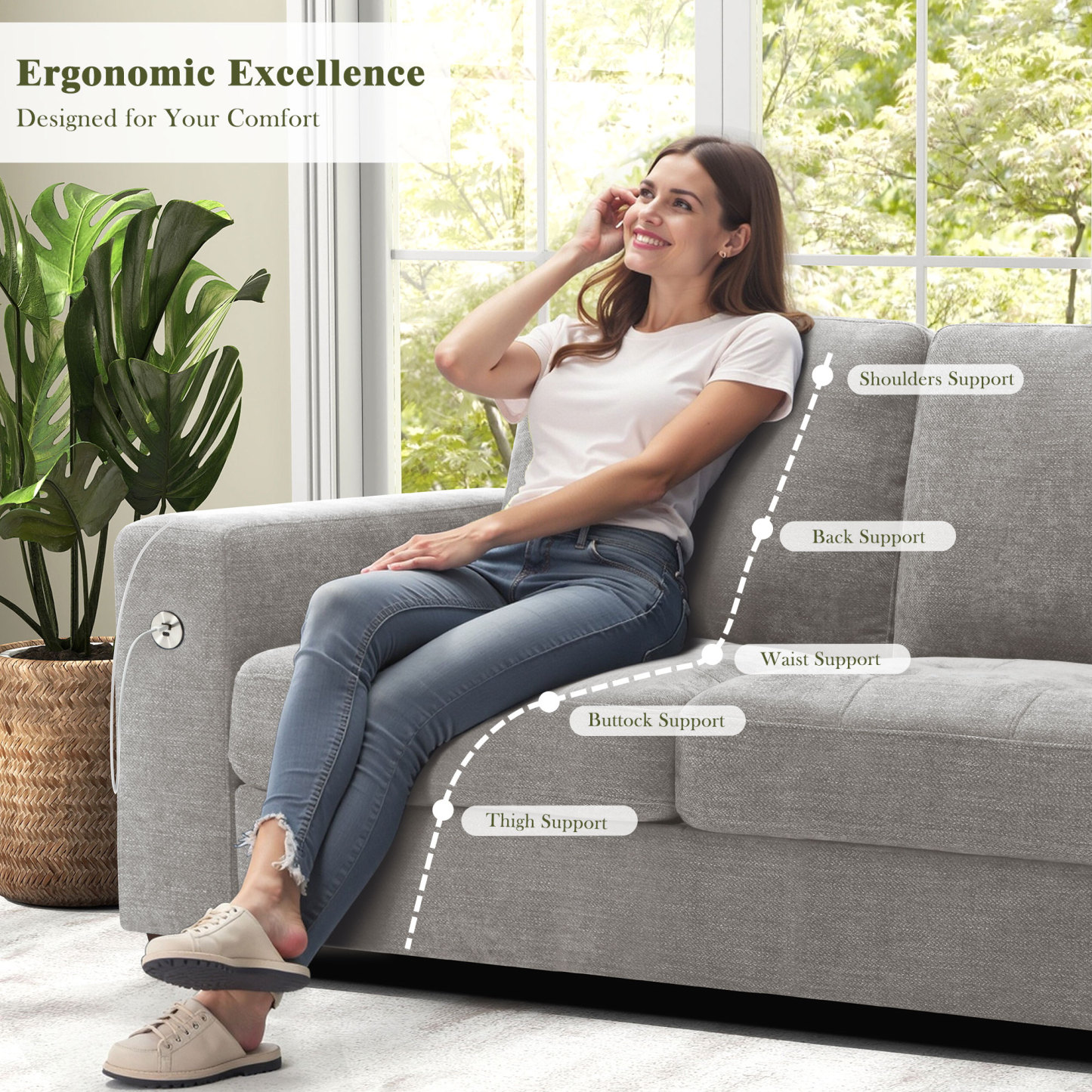 Classic 70" & 89" Modern Sofa with USB Charging