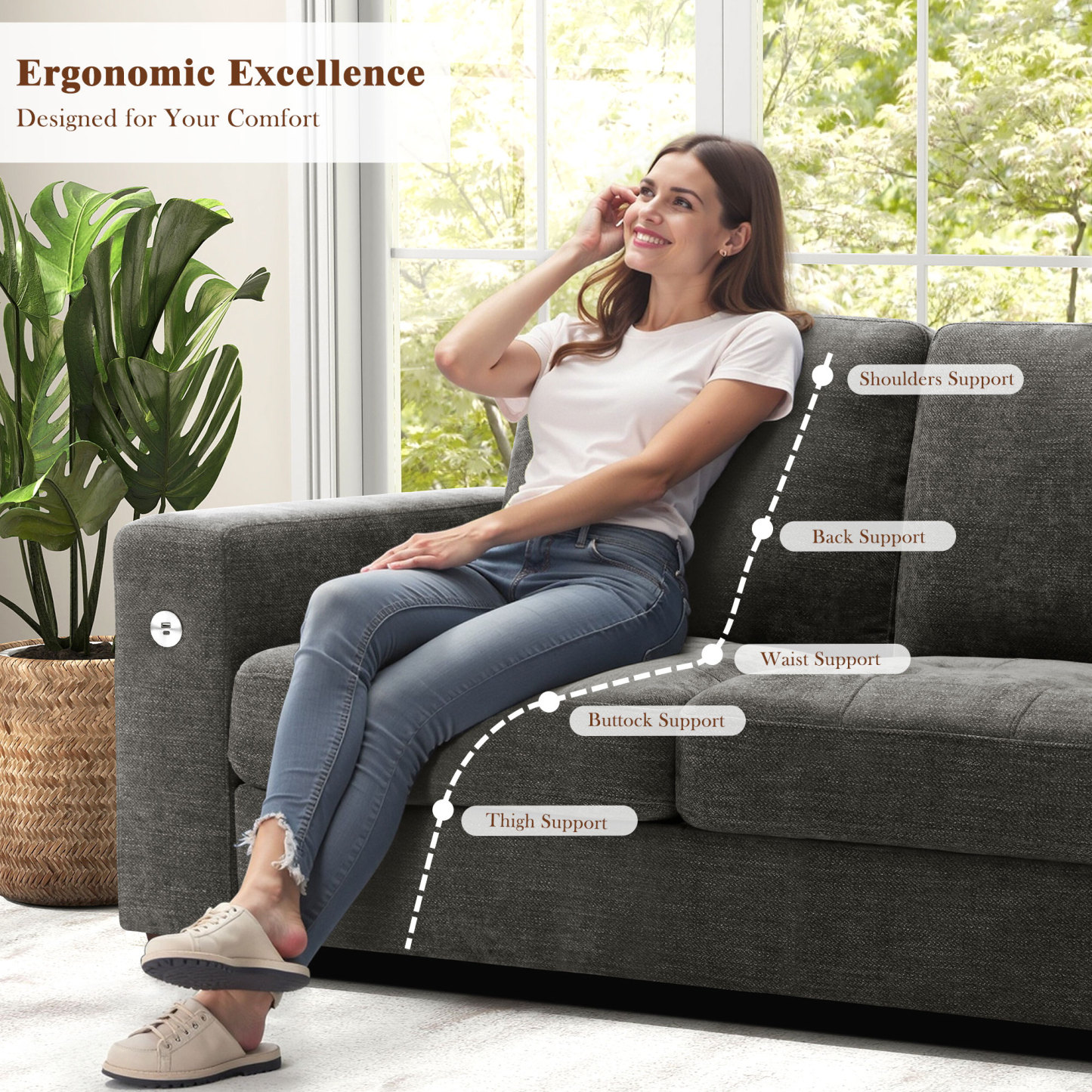 Classic 70" & 89" Modern Sofa with USB Charging