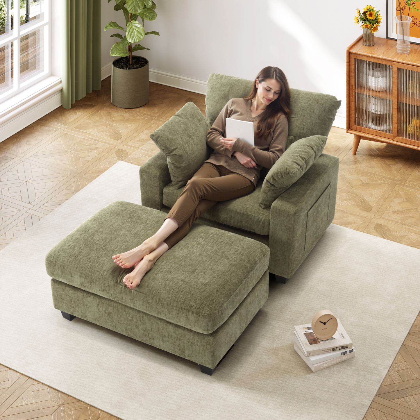 LuxeLounger 57.52 " Single Chair With Ottoman