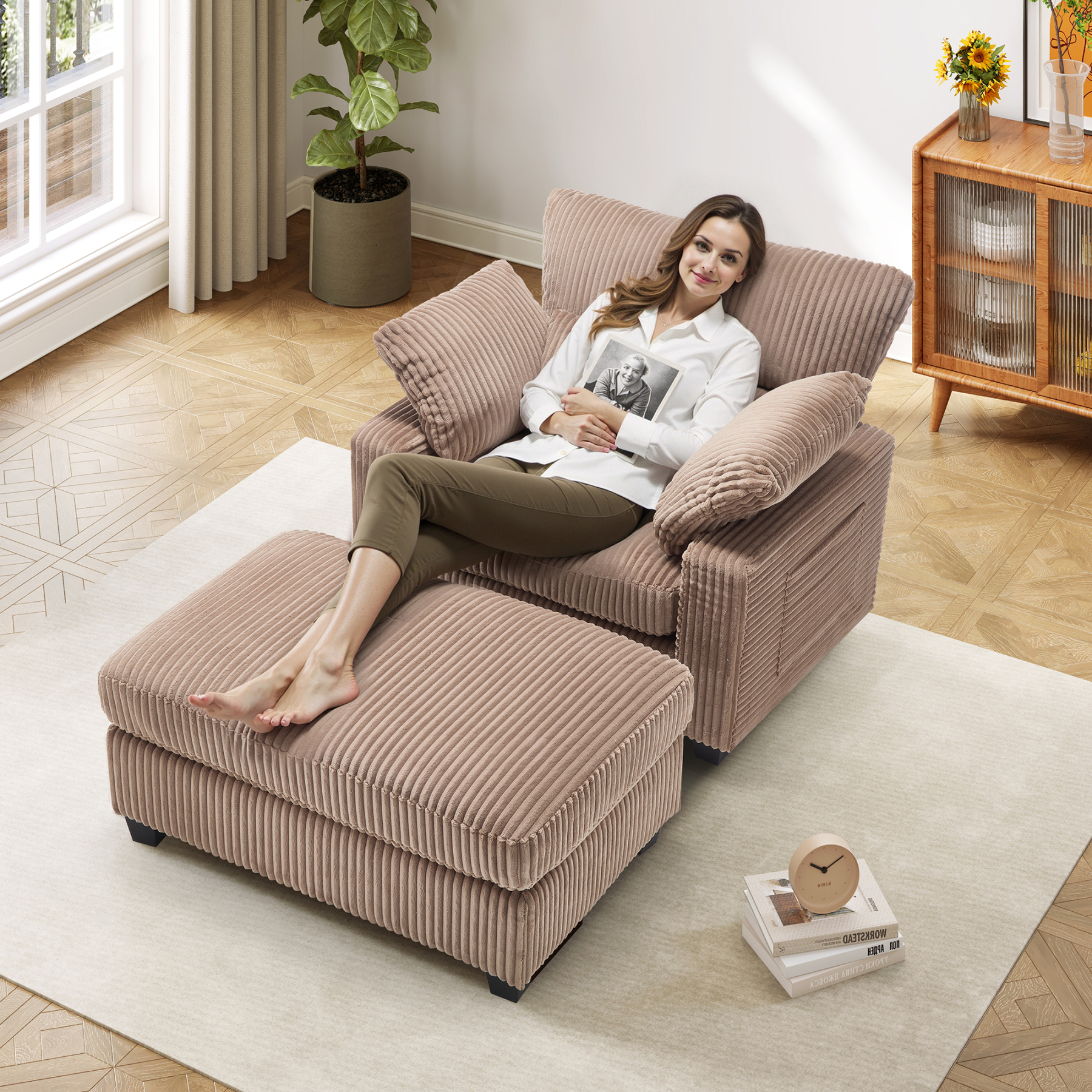 LuxeLounger 57.52 " Single Chair With Ottoman