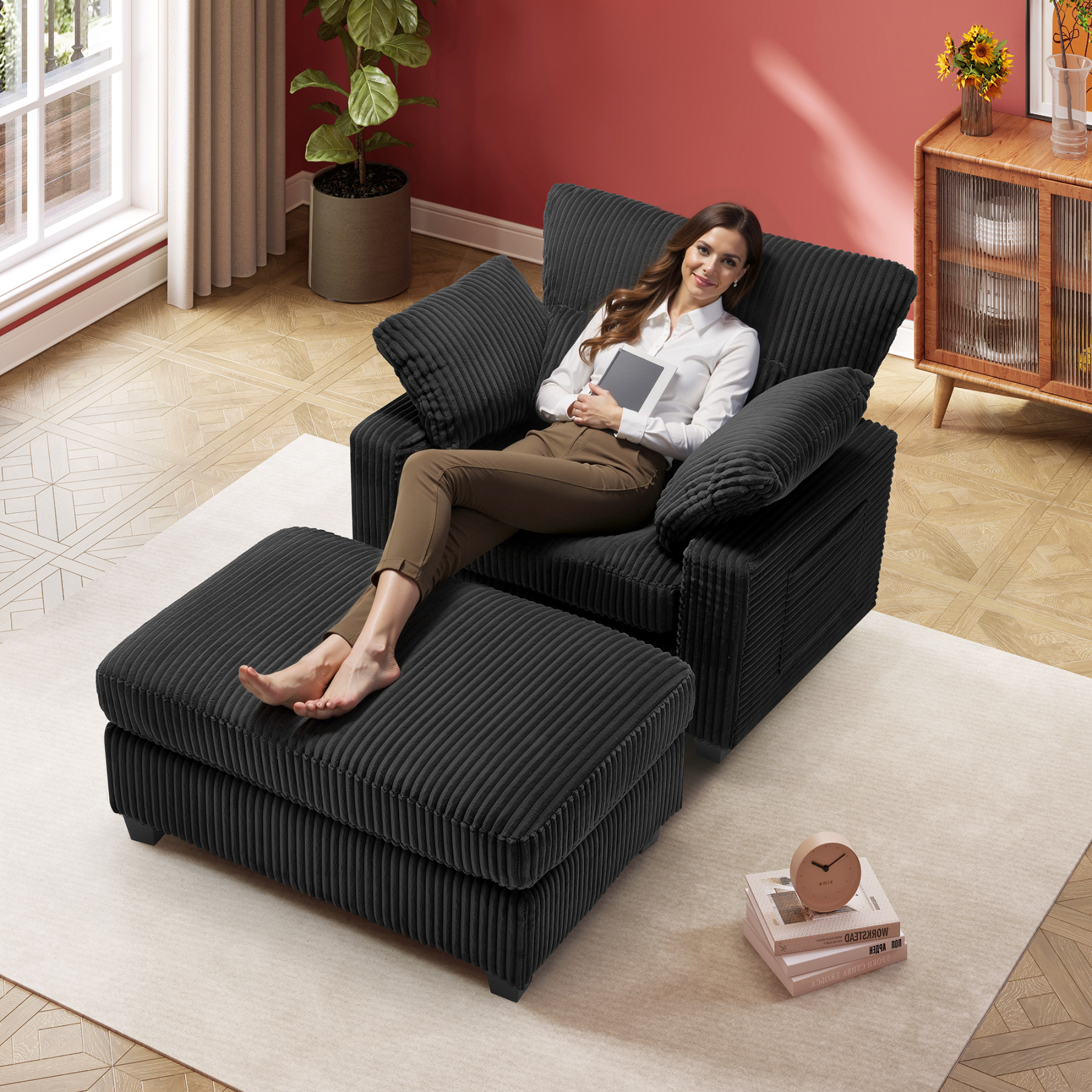 LuxeLounger 57.52 " Single Chair With Ottoman