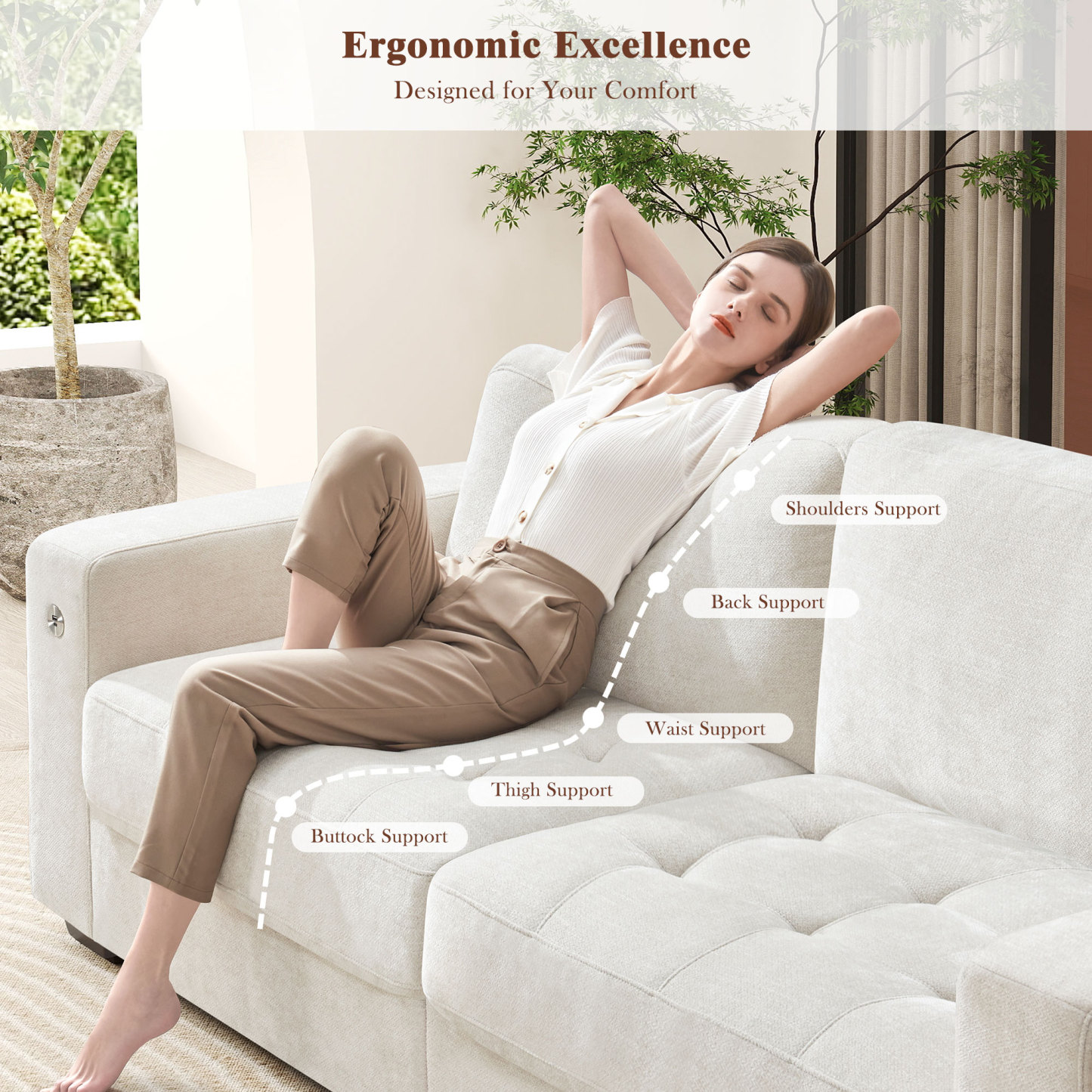 Classic 70" & 89" Modern Sofa with USB Charging