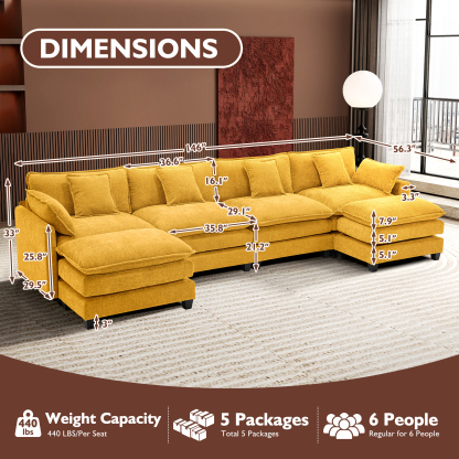 Cloudy 149.2'' Luxury Thickened Cushion Sectional Sofa