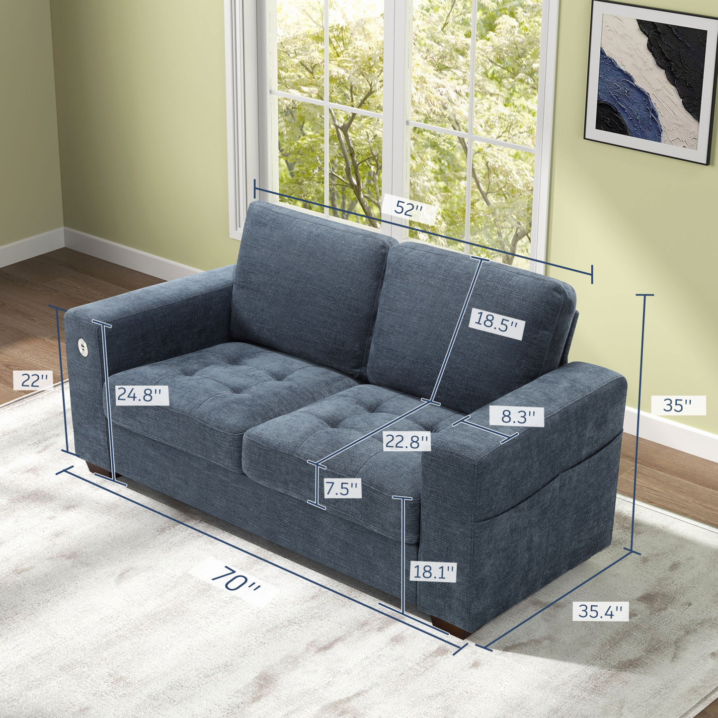 Classic 70" & 89" Modern Sofa with USB Charging