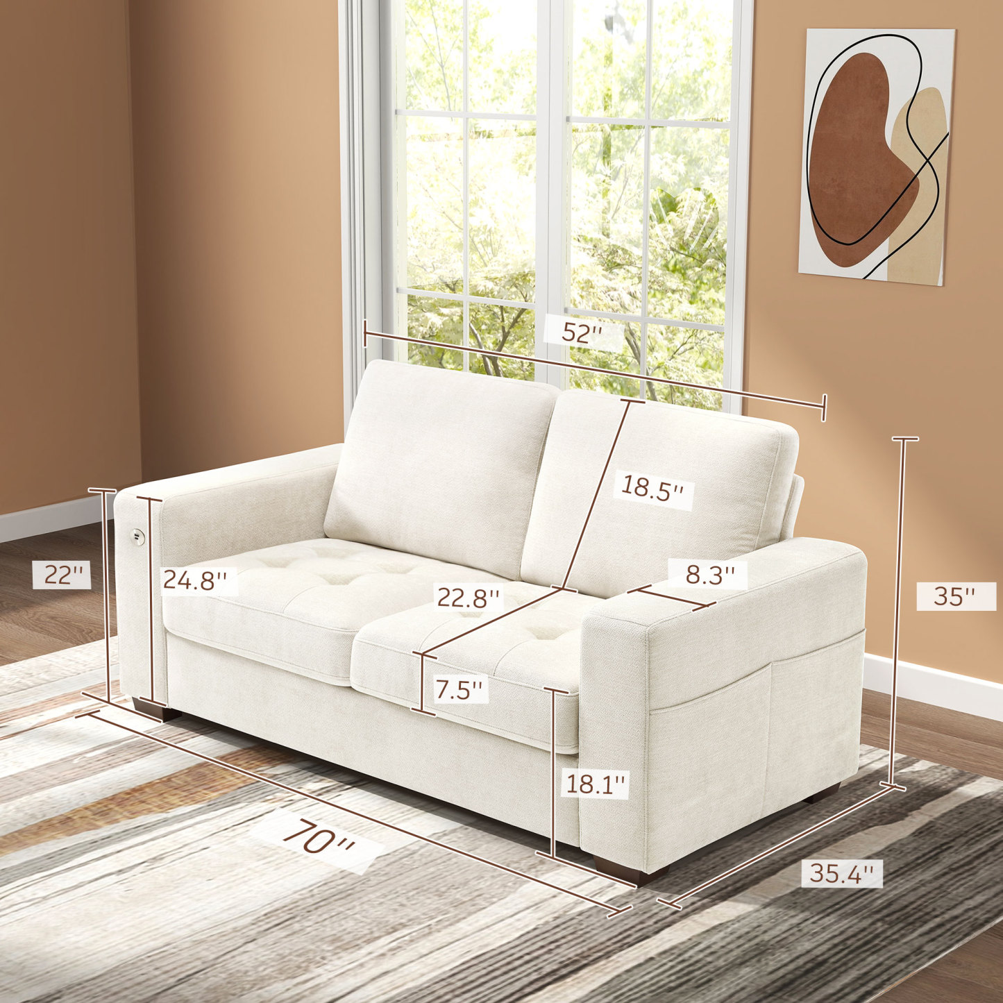 Classic 70" & 89" Modern Sofa with USB Charging