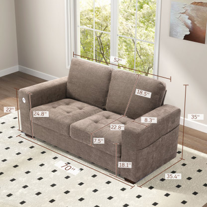 Classic 70" & 89" Modern Sofa with USB Charging 