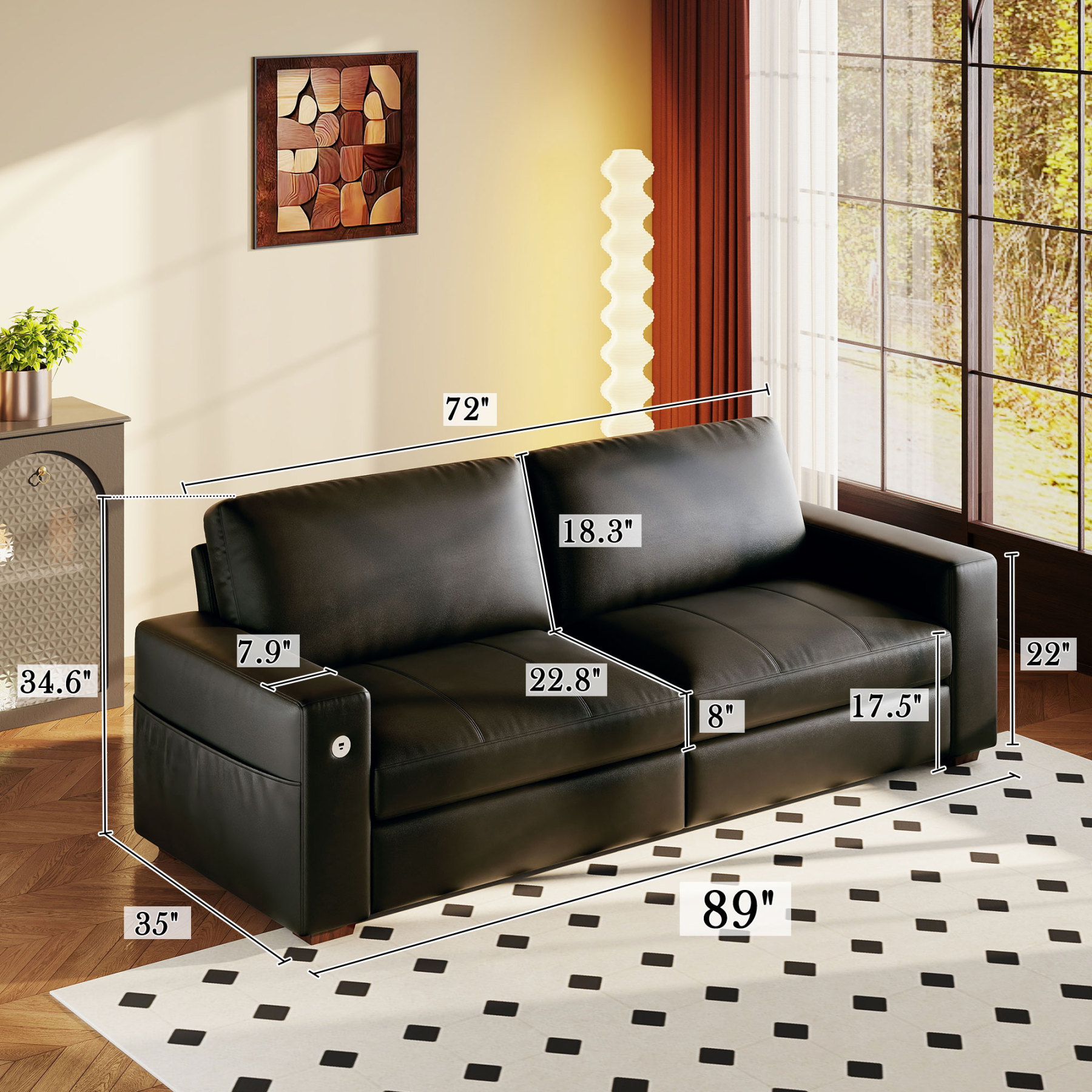 Classic 70" & 89" Modern Sofa with USB Charging