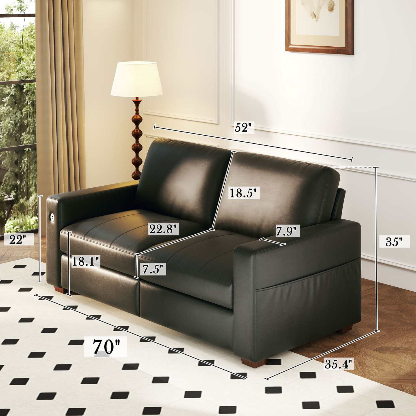 Classic 70" & 89" Modern Sofa with USB Charging
