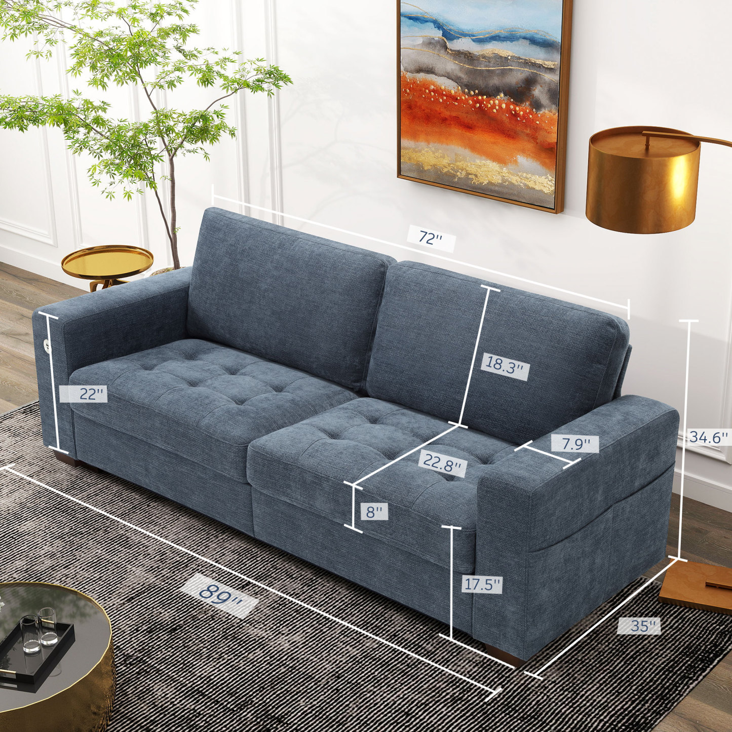 Classic 70" & 89" Modern Sofa with USB Charging