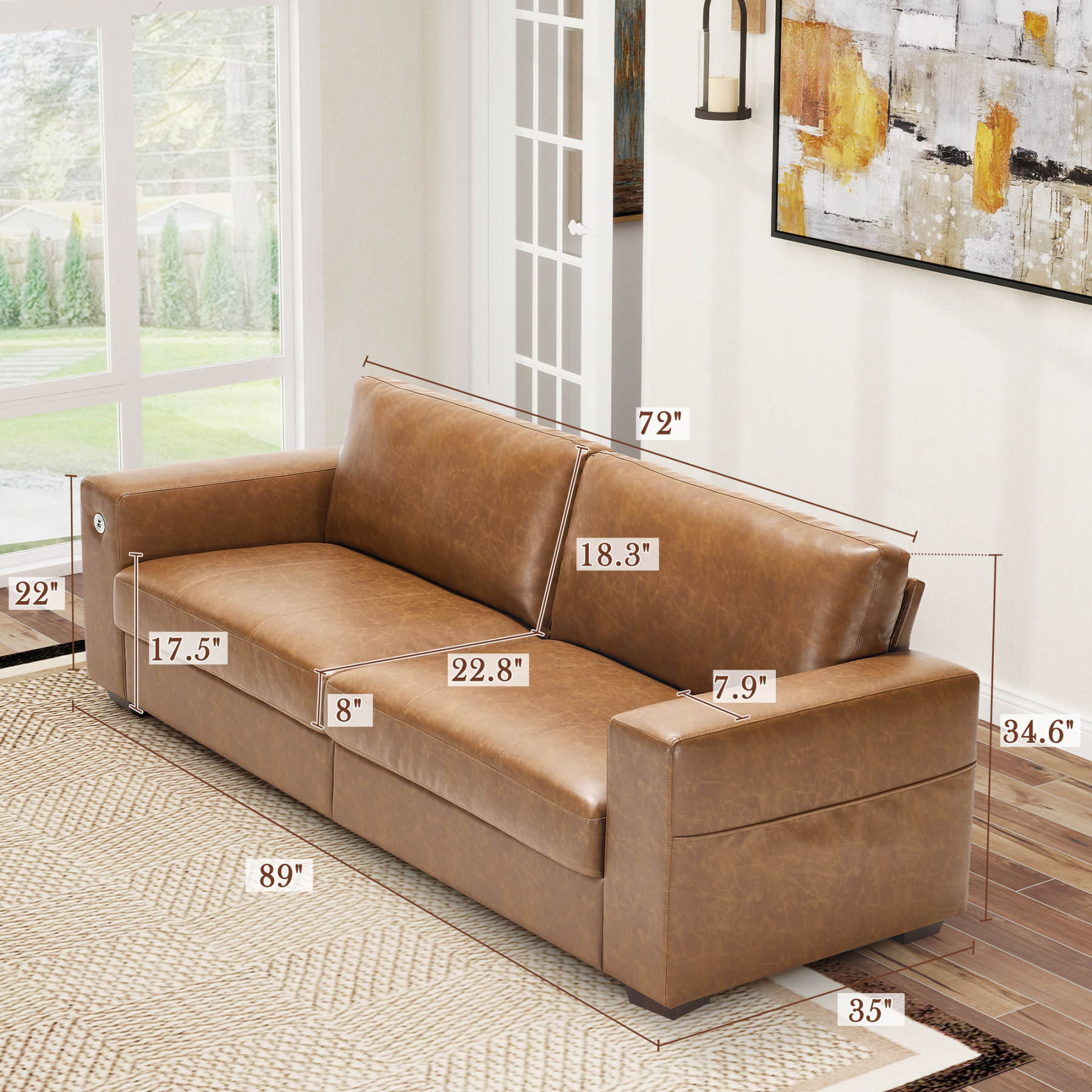 Classic 70" & 89" Modern Sofa with USB Charging