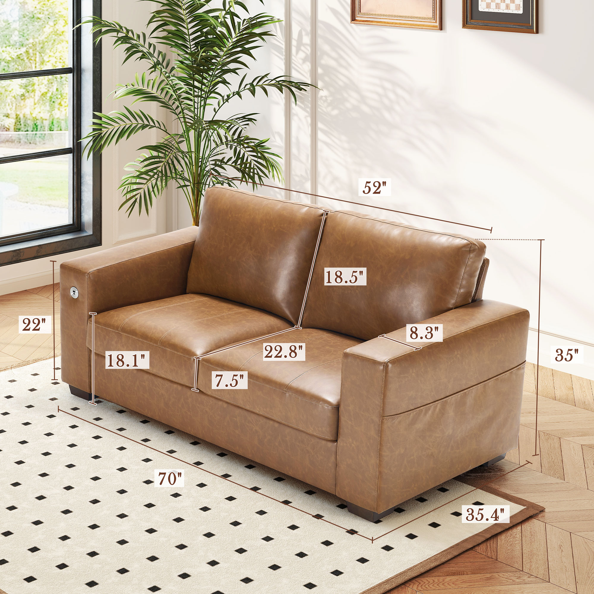 Classic 70" & 89" Modern Sofa with USB Charging 