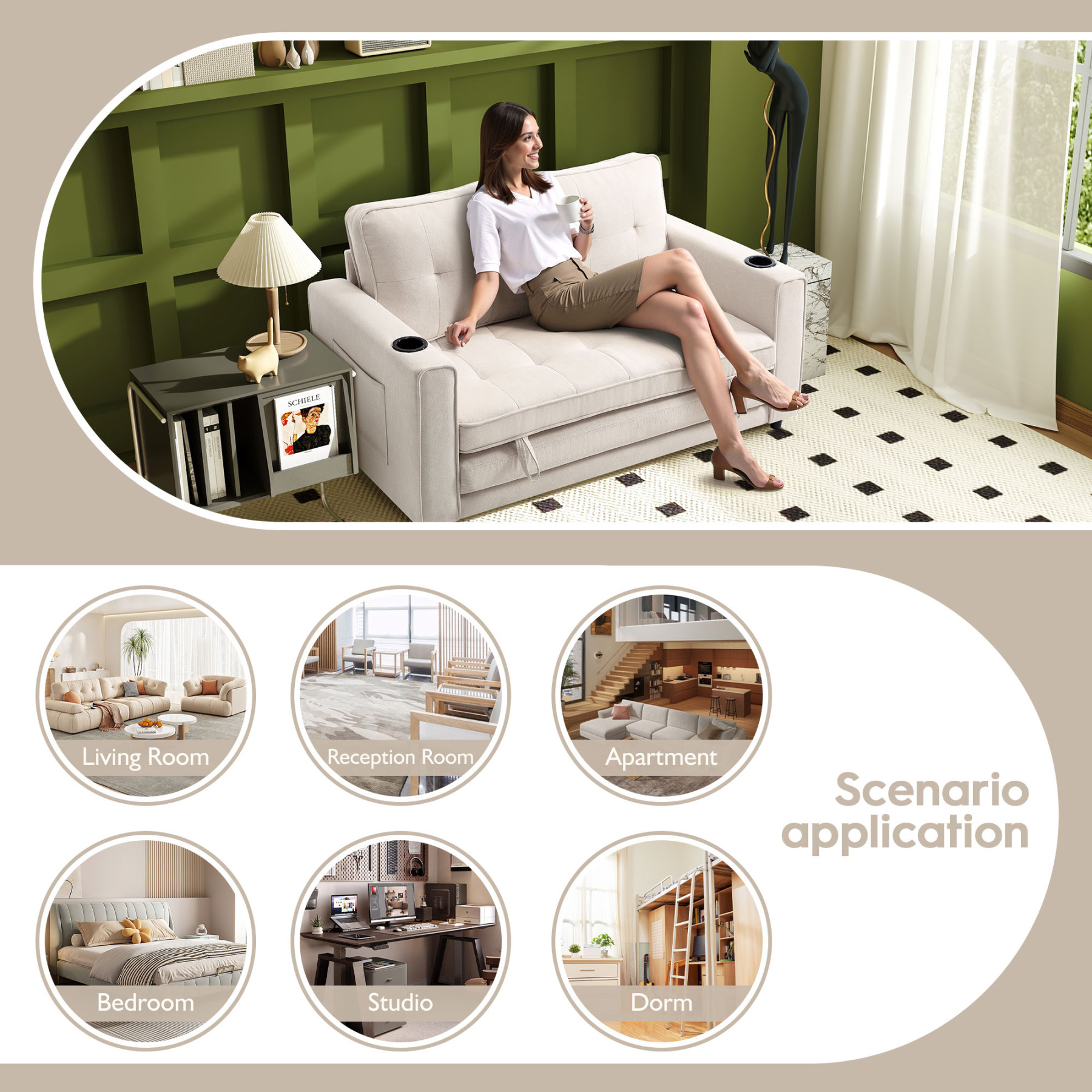 2 in 1 Convertible Sleeper Sofa Bed