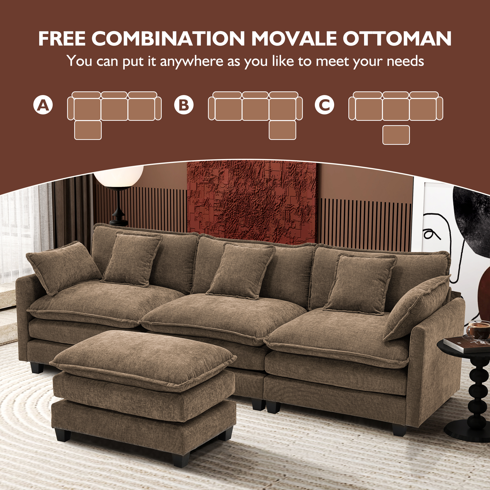 Cloudy 149.2'' Luxury Thickened Cushion Sectional Sofa