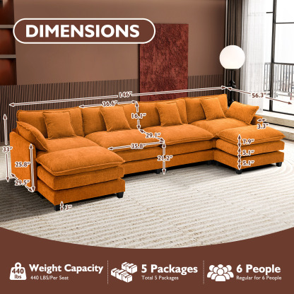 Cloudy 149.2'' Luxury Thickened Cushion Sectional Sofa