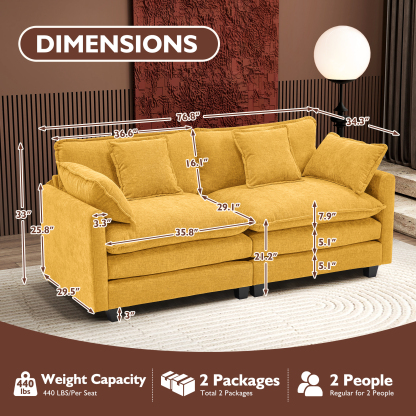 Cloudy 149.2'' Luxury Thickened Cushion Sectional Sofa