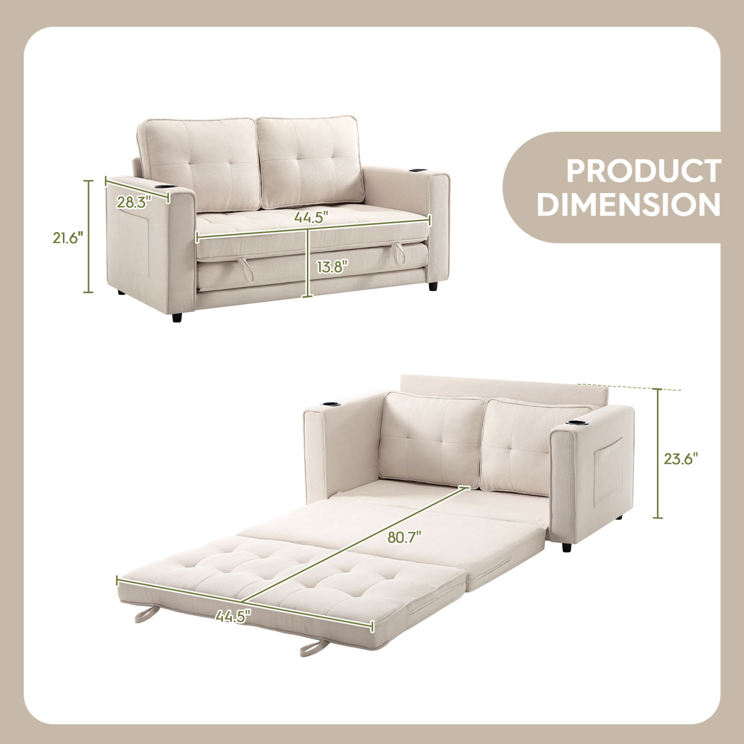 2 in 1 Convertible Sleeper Sofa Bed