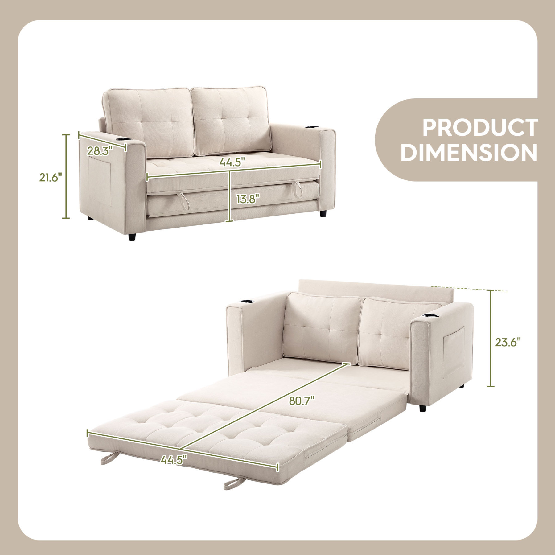 2 in 1 Convertible Sleeper Sofa Bed