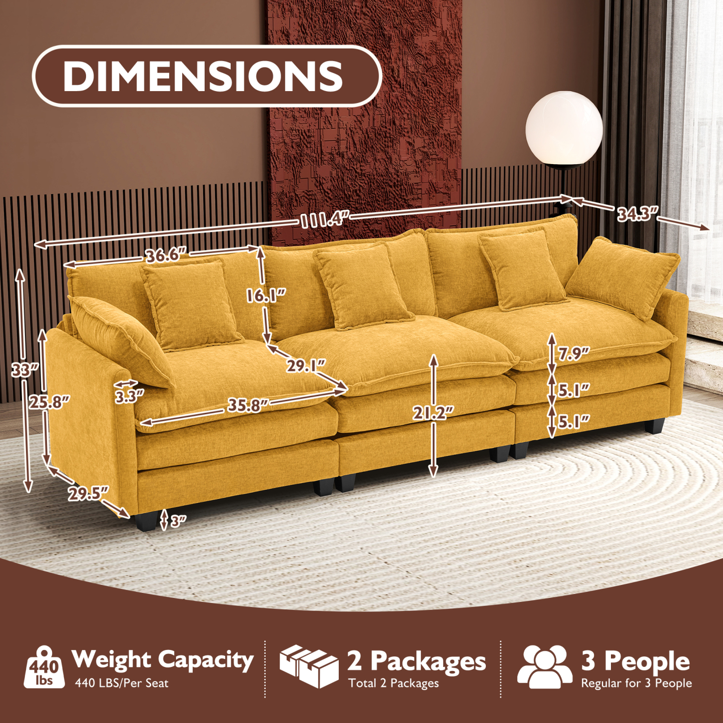 Cloudy 149.2'' Luxury Thickened Cushion Sectional Sofa