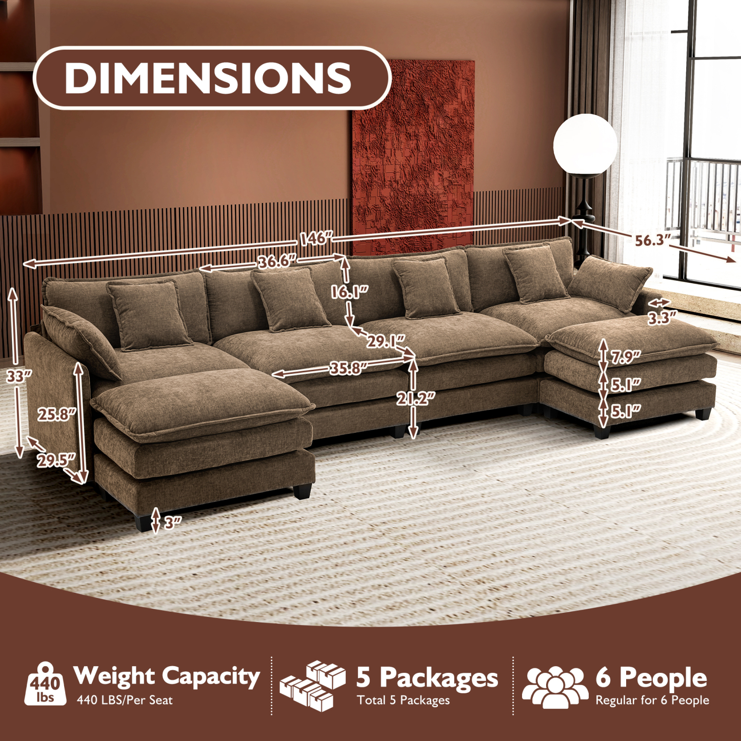 Cloudy 149.2'' Luxury Thickened Cushion Sectional Sofa