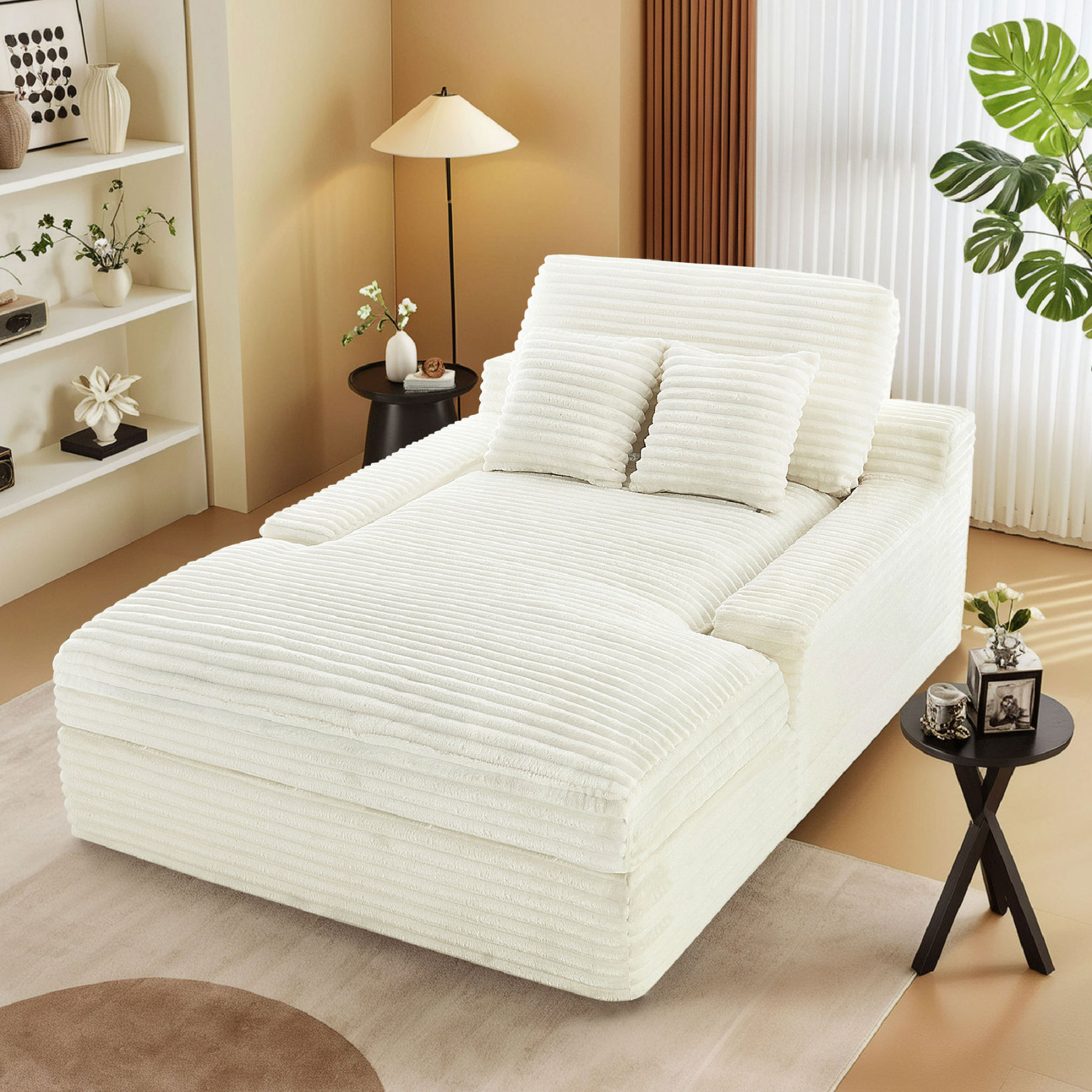 InstaPuff 57.5" Corduroy Modern Toffee Sleeper Chaise Lounger-Worthfurni