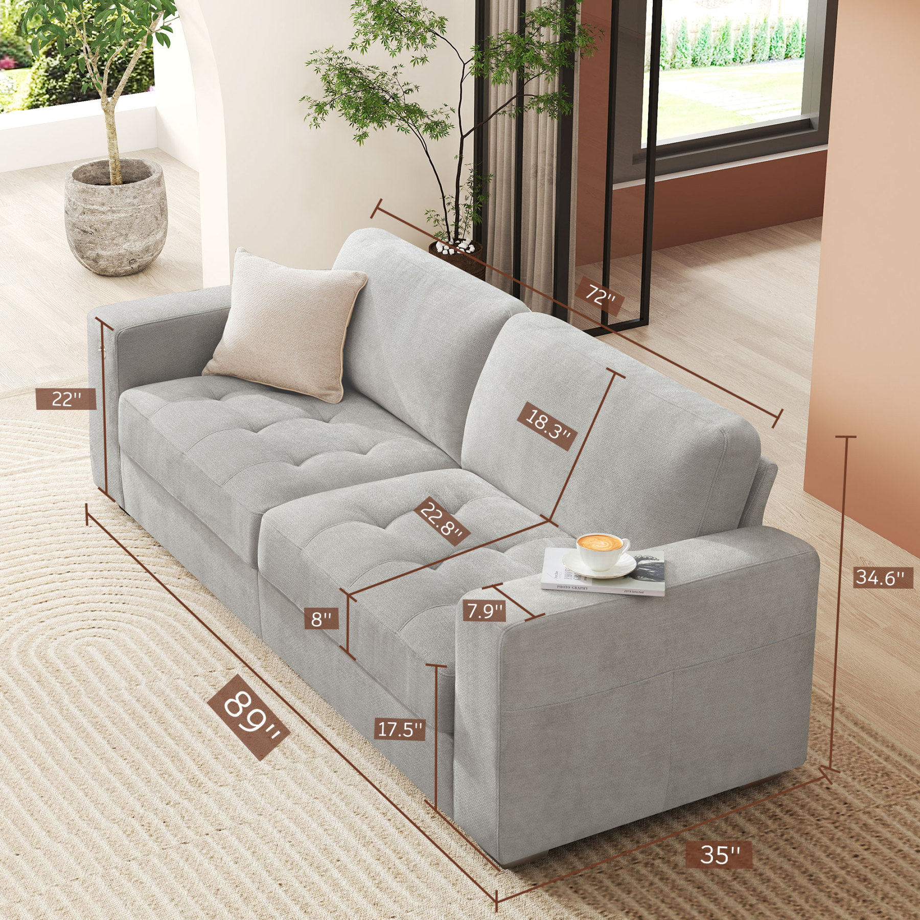 Classic 70" & 89" Modern Sofa with USB Charging