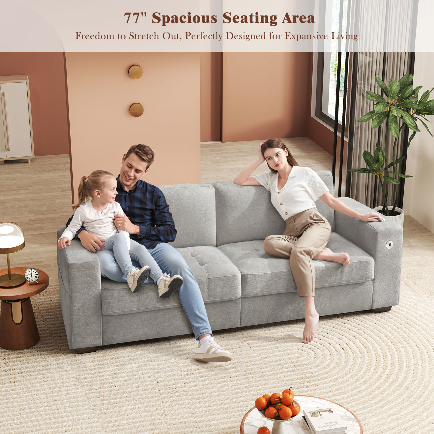 Classic 70" & 89" Modern Sofa with USB Charging
