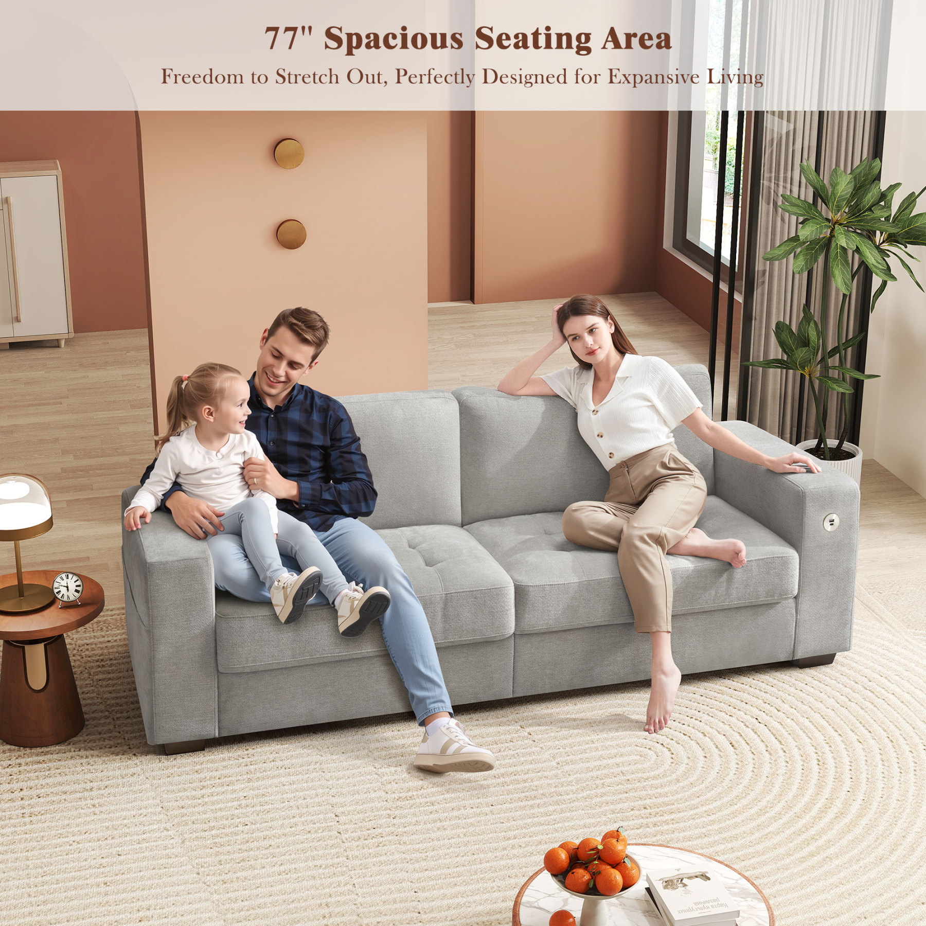 Classic 70" & 89" Modern Sofa with USB Charging