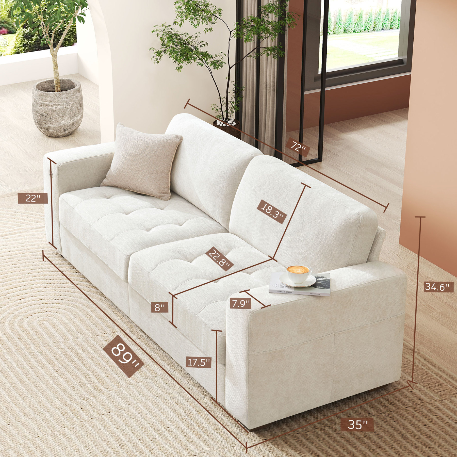Classic 70" & 89" Modern Sofa with USB Charging