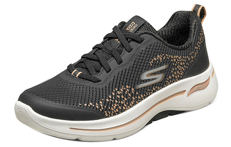 (WMNS) skecththers Go Walk Arch Fit Slip-on Shoes Black/Gold 124486-BKGD