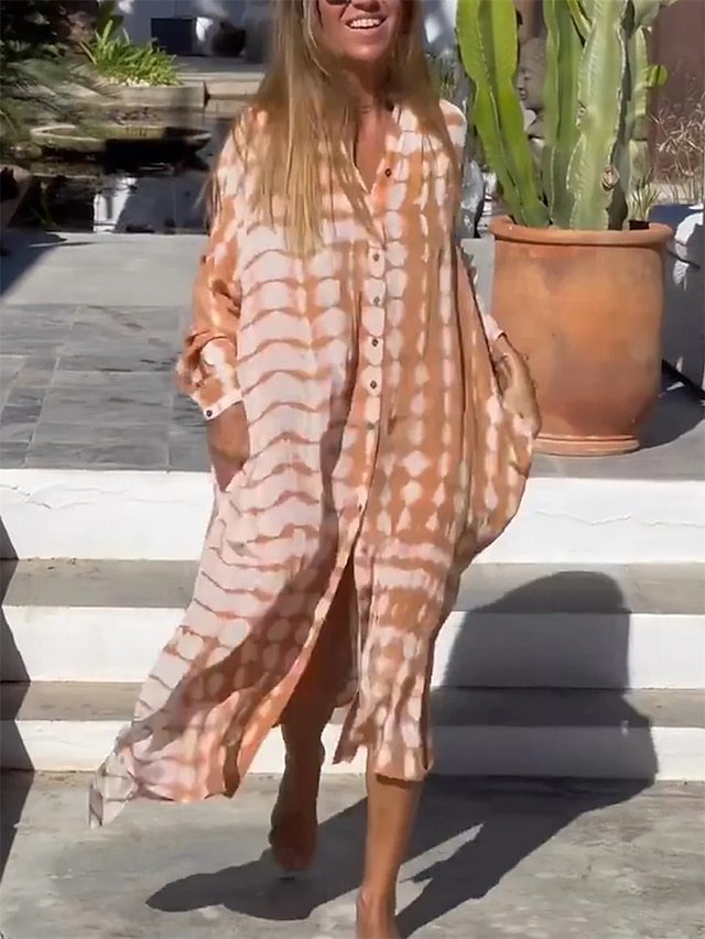 Women's Long Dress Maxi Dress Shirt Dress Casual Dress Print Dress Tie