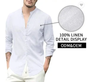 Shinesia Factory Wholesale Workshirt Casual Wear Top 100% Linen Breathable Long Sleeve Formal Shirt for Men
