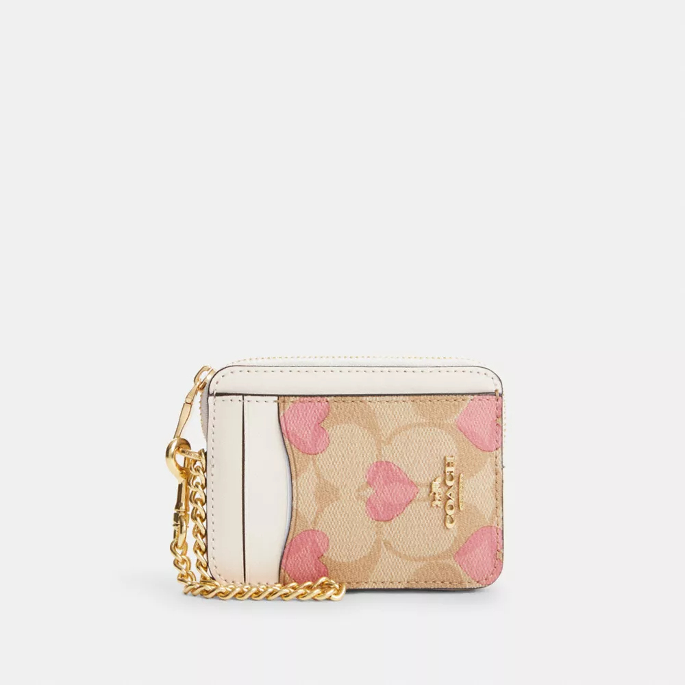 Cotthhach Zip Card Case In Signature Canvas With Heart Print