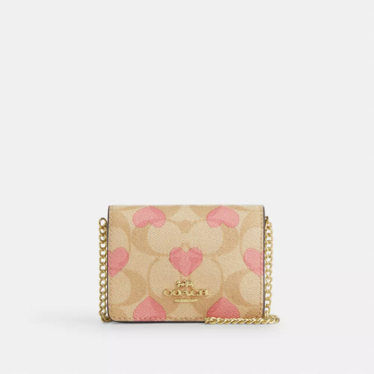 Cotthhach Boxed Mini Wallet On A Chain In Signature Canvas With Heart Print