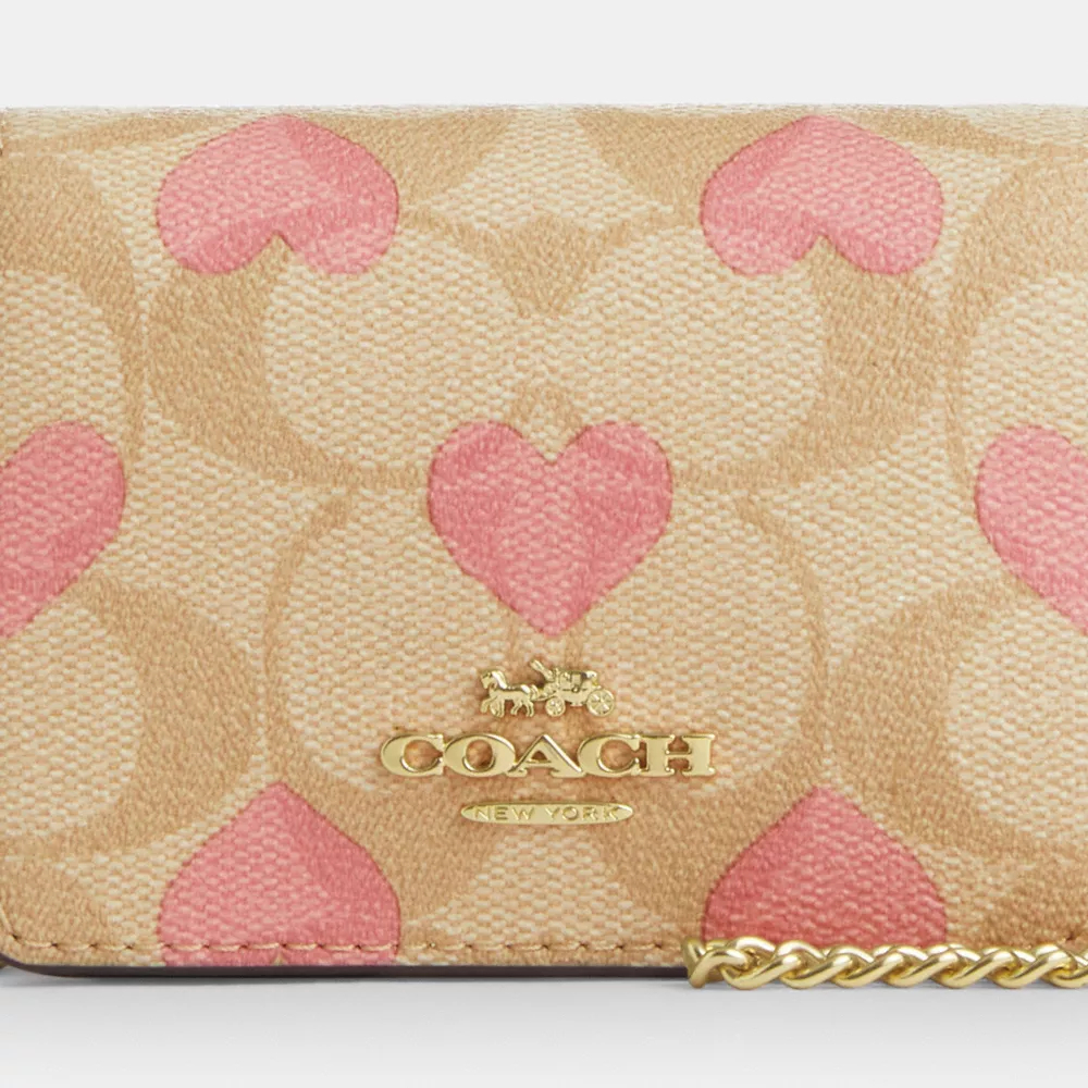 Cotthhach Boxed Mini Wallet On A Chain In Signature Canvas With Heart Print