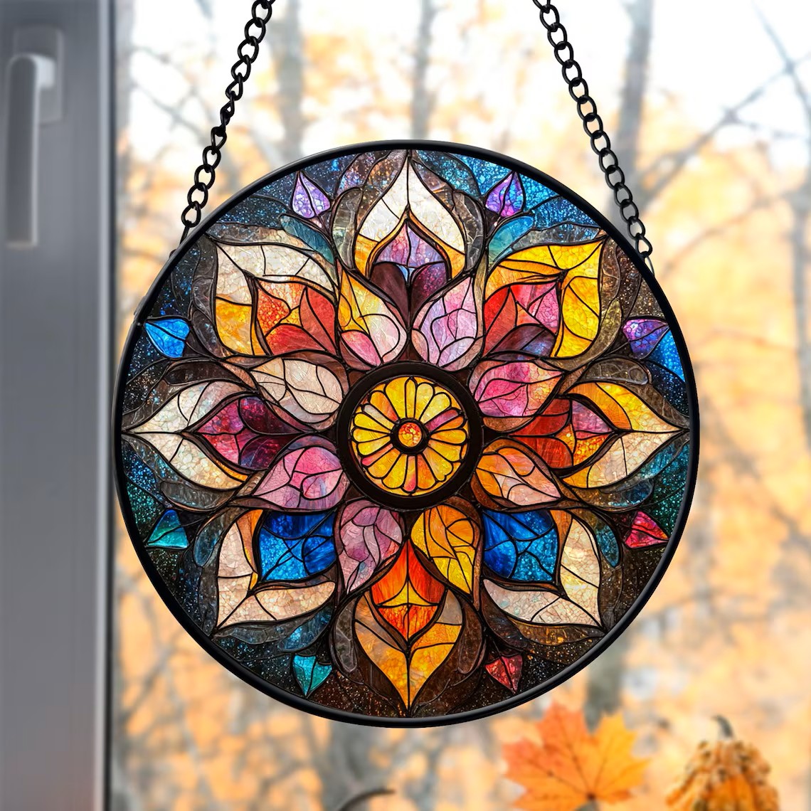 🌸 Mandala Stained Glass Window Hanging