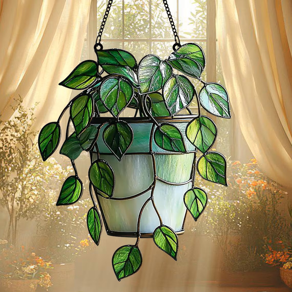 🌿 Stained Glass Hanging Plant Pot