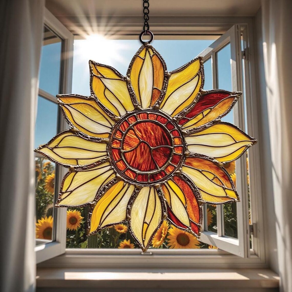 🌻✨ Stained Glass Sunflower Hanging Decoration