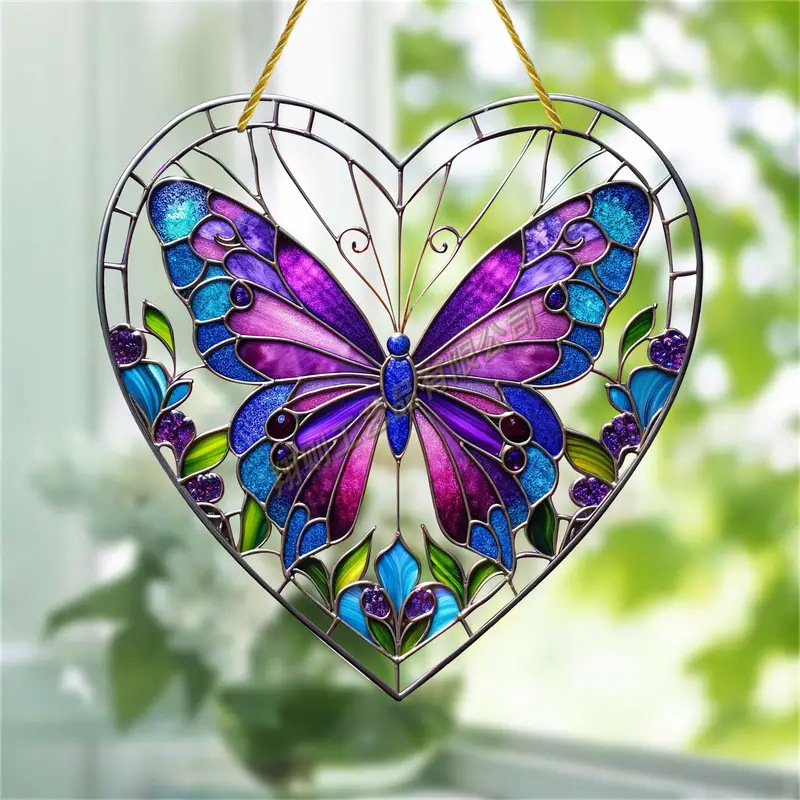 Heart-Shaped Stained Butterfly Ornament (8 inches)