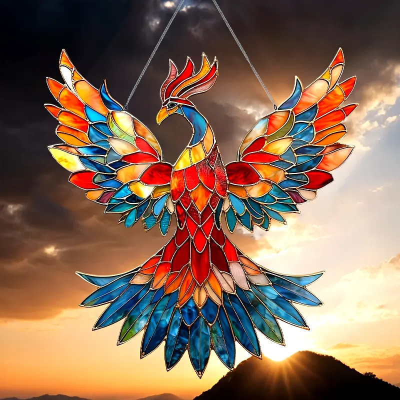 Radiant Phoenix Stained Art Ornament (10 inches)